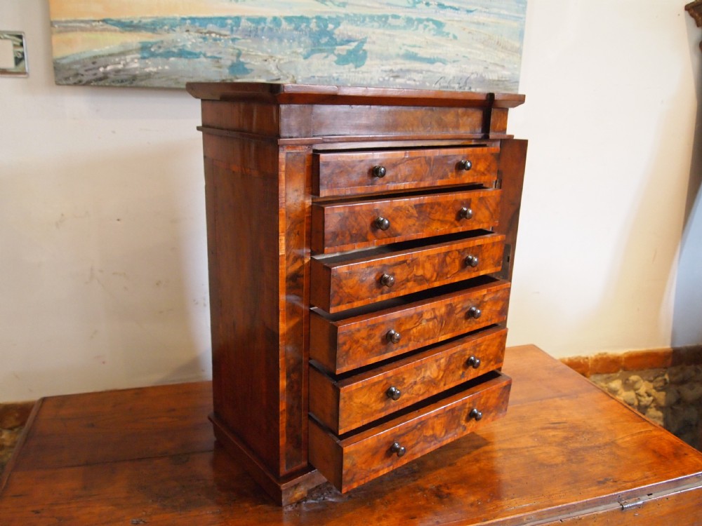 Rare miniature Walnut Wellington chest of collectors drawers c1870 View XII
