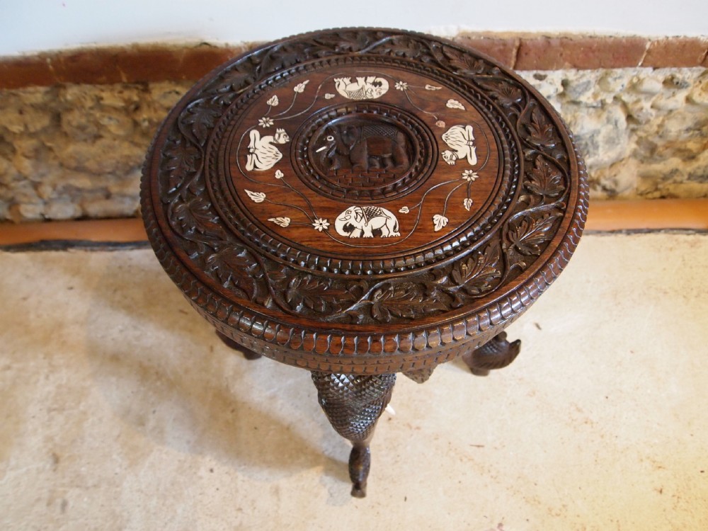 Table carved Burmese Padouk Elephant table c1900 View II