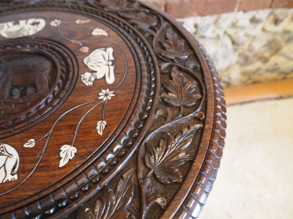 Table carved Burmese Padouk Elephant table c1900 View V