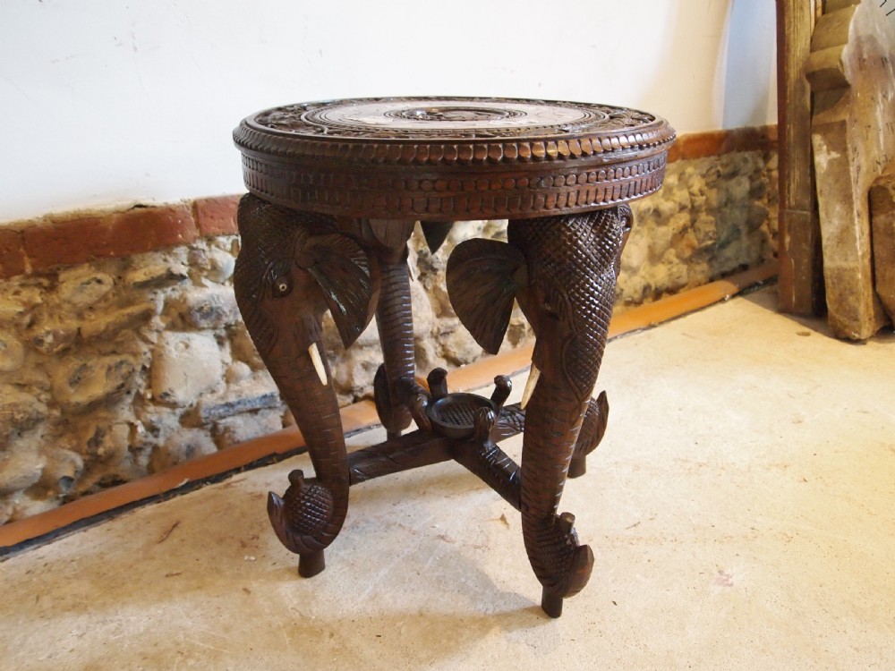 Table carved Burmese Padouk Elephant table c1900 View VII