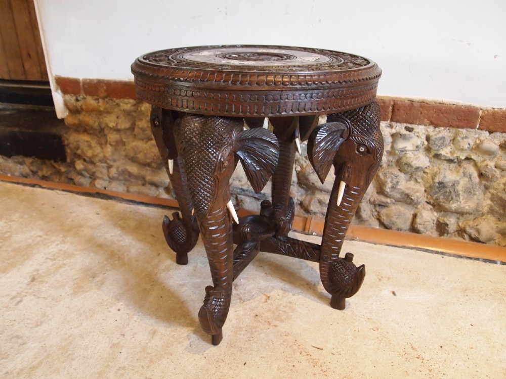 Table carved Burmese Padouk Elephant table c1900 View VIII