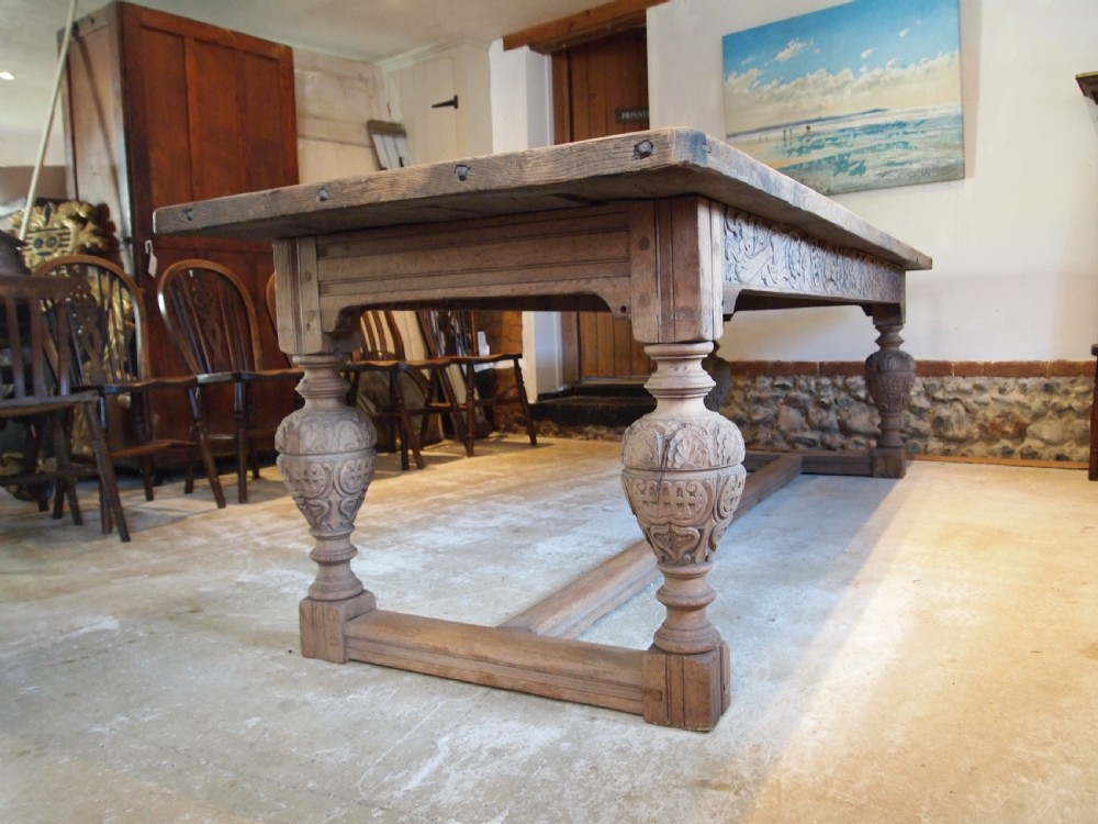 Table refectory Oak farmhouse dining seats 10 c1850 View III