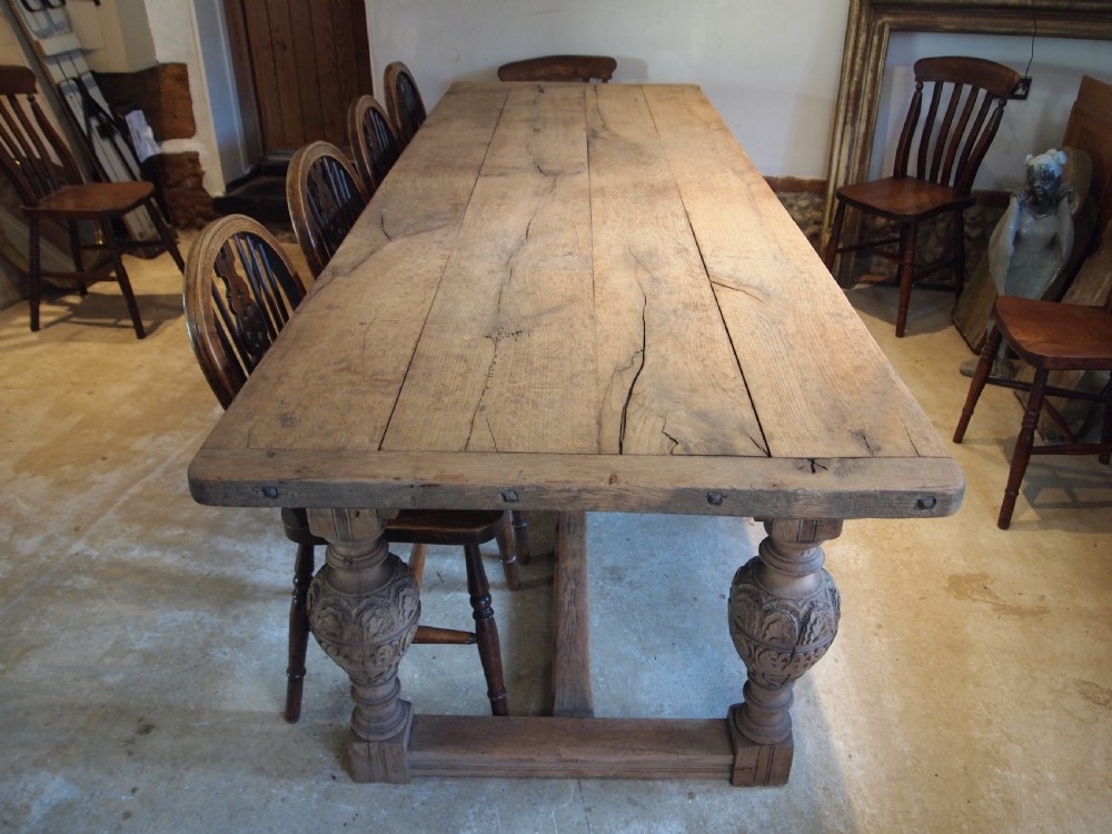 Table refectory Oak farmhouse dining seats 10 c1850 View XII