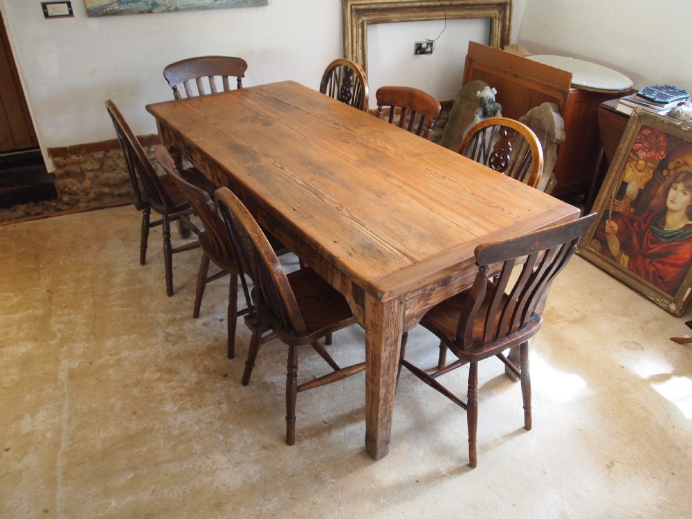 Table refectory farmhouse Victorian Pine rustic seats 8 c1880 View II