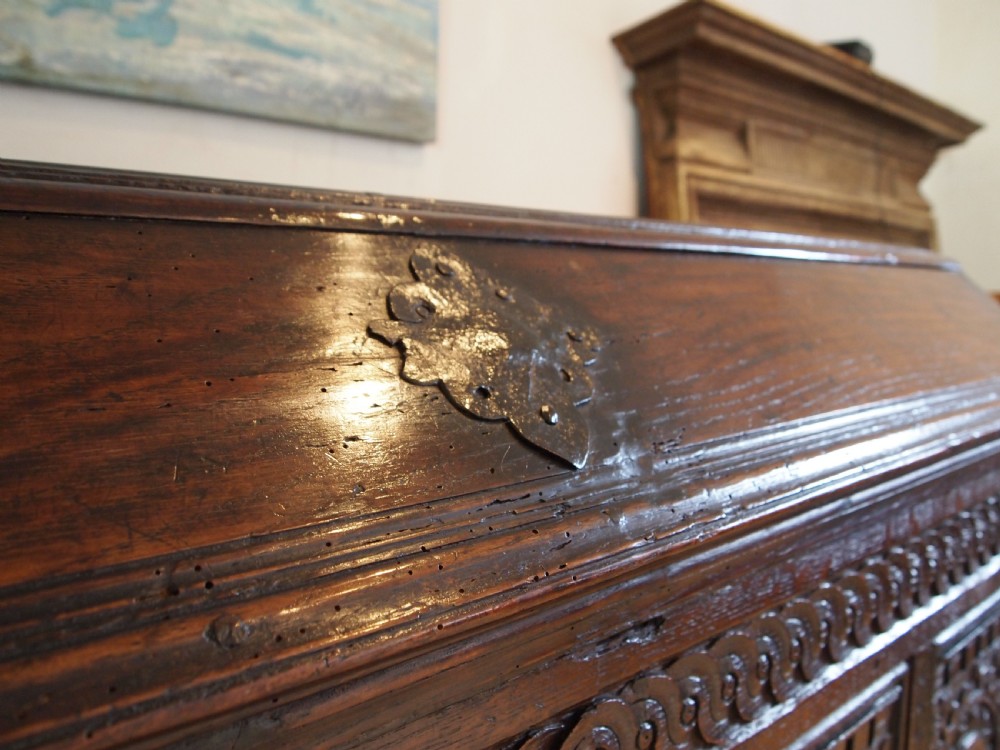 Coffer Magnificent chest blanket box Oak dated 1718 View XI