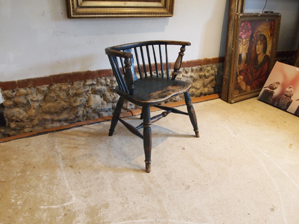 Chair rare low back Windsor armchair original paint c1840 View II
