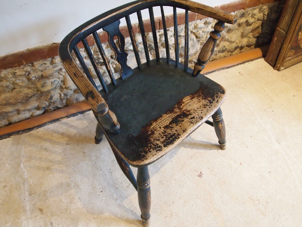 Chair rare low back Windsor armchair original paint c1840 View VIII