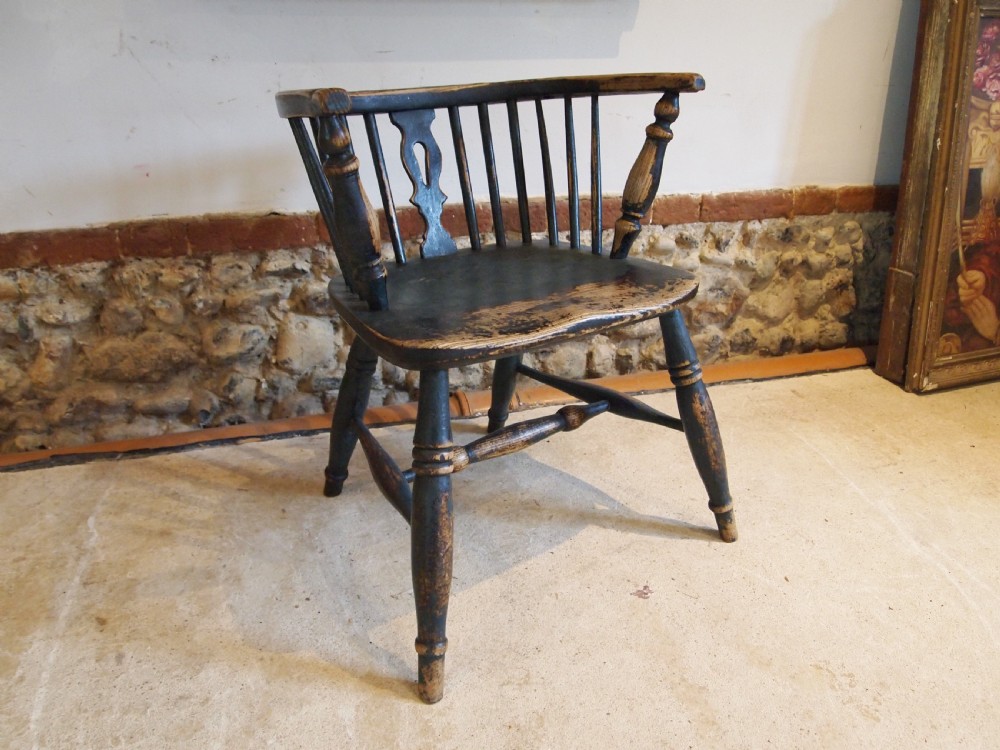 Chair rare low back Windsor armchair original paint c1840 View IX