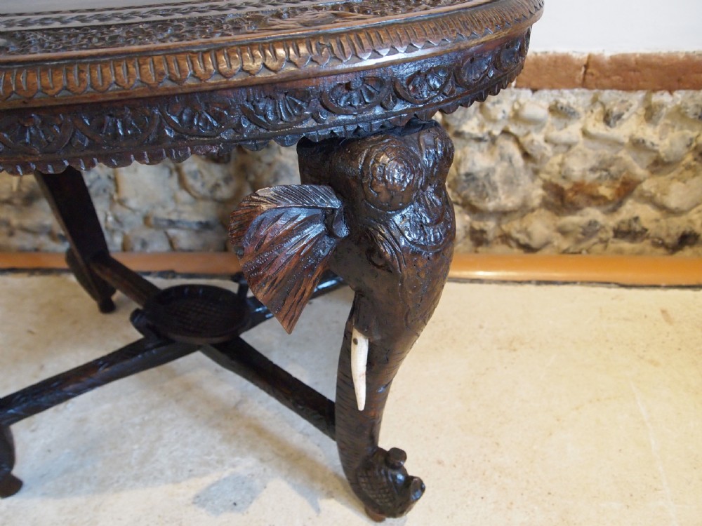Table carved Padouk Elephant table c1900 View II