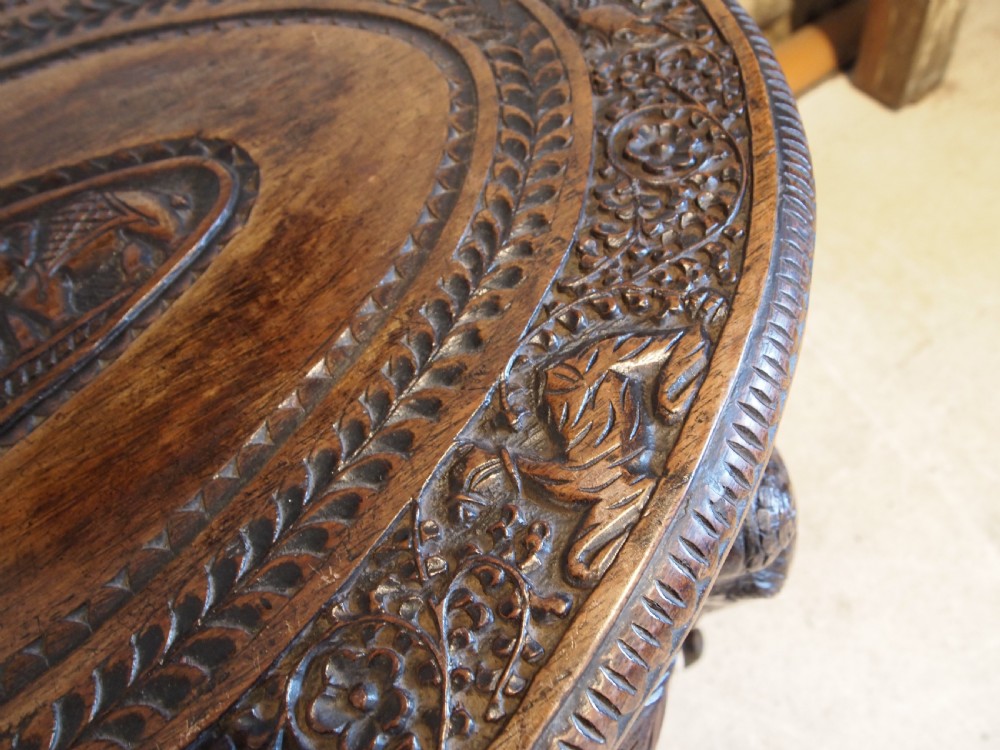 Table carved Padouk Elephant table c1900 View IV