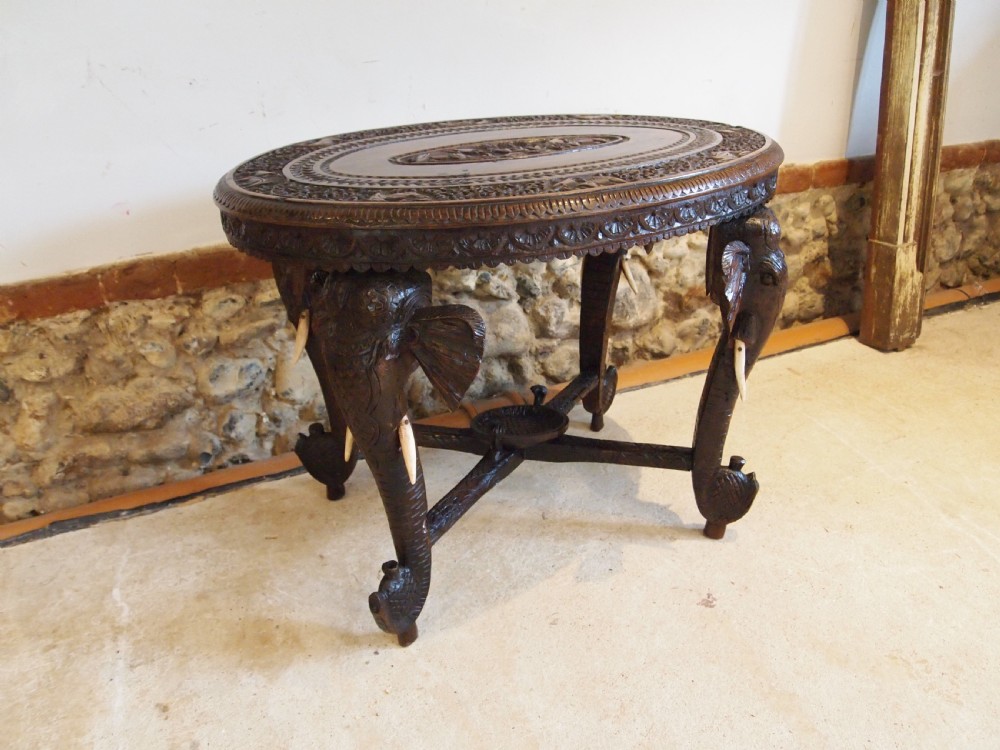 Table carved Padouk Elephant table c1900 View VI