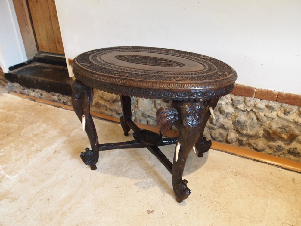 Table carved Padouk Elephant table c1900 View VII