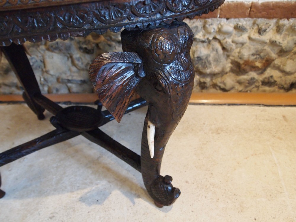 Table carved Padouk Elephant table c1900 View IX