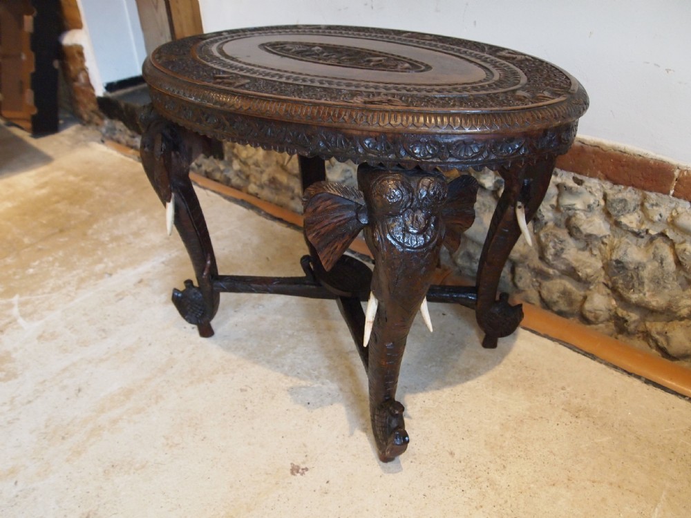 Table carved Padouk Elephant table c1900 View X