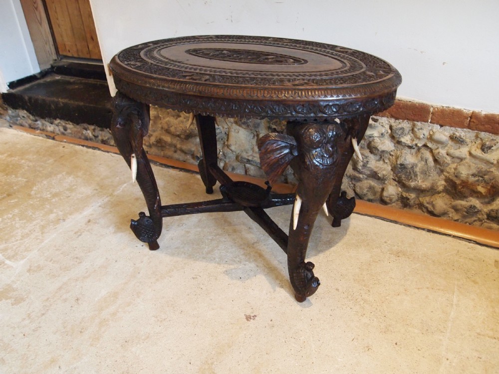 Table carved Padouk Elephant table c1900 View XI