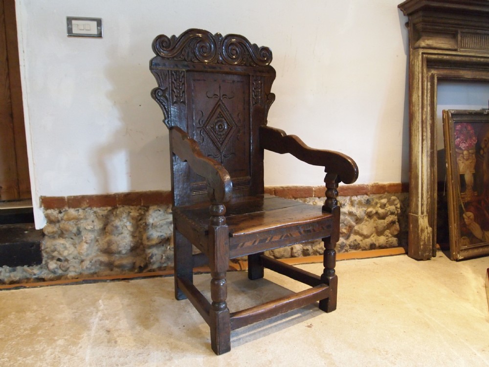 Chair rare Charles II Oak Wainscot Yorkshire c1680 View V