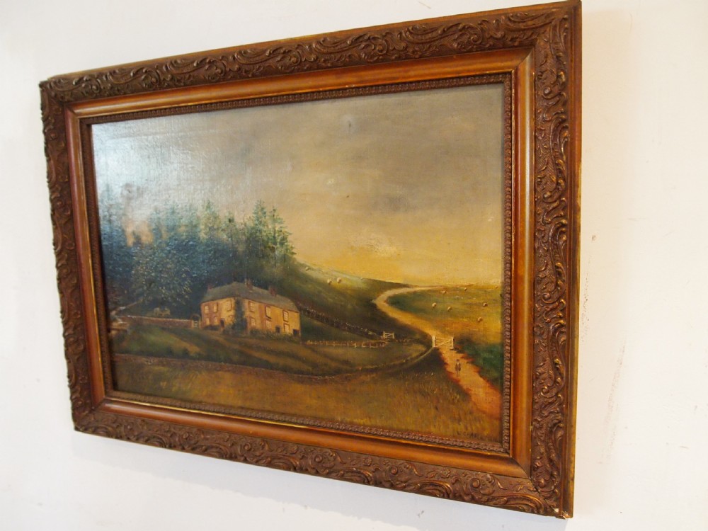 Painting naive folk art oil on canvas W Charaton c1890 View III