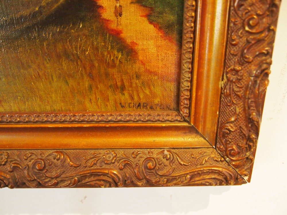 Painting naive folk art oil on canvas W Charaton c1890 View IV