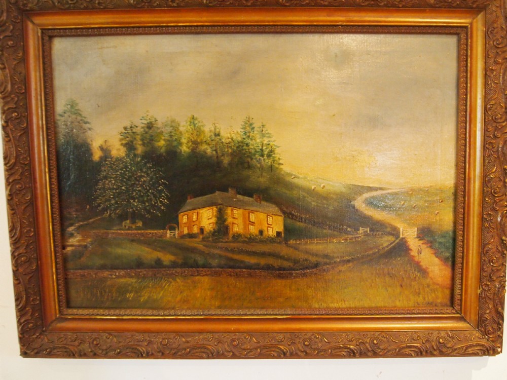Painting naive folk art oil on canvas W Charaton c1890 View IX