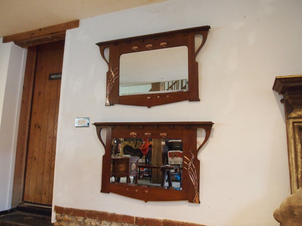 Mirrors rare pair of Arts & Crafts Copper & Oak c1900