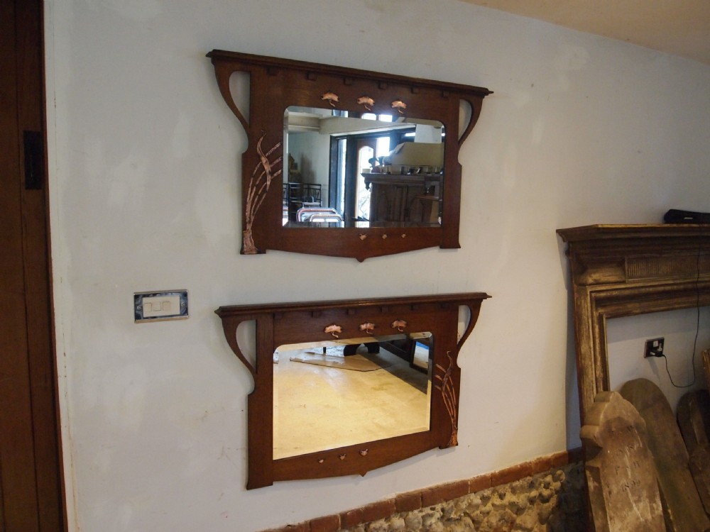 Mirrors rare pair of Arts & Crafts Copper & Oak c1900 View III