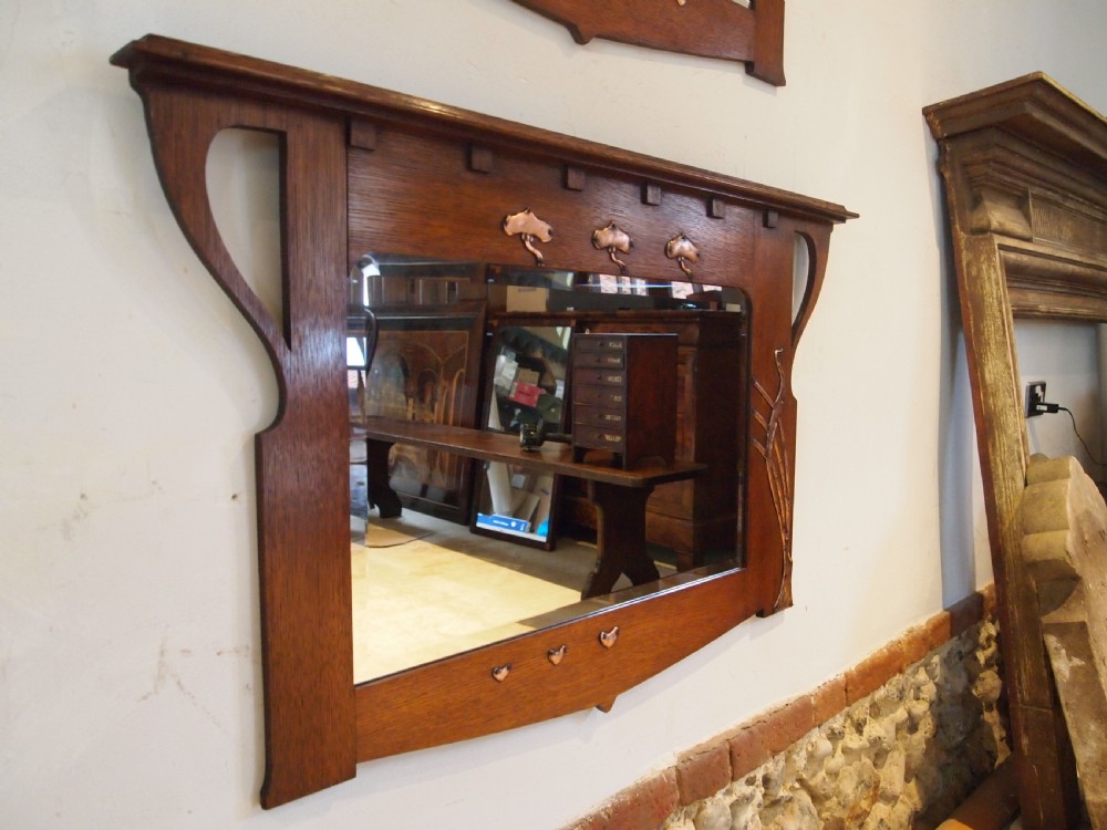 Mirrors rare pair of Arts & Crafts Copper & Oak c1900 View VIII