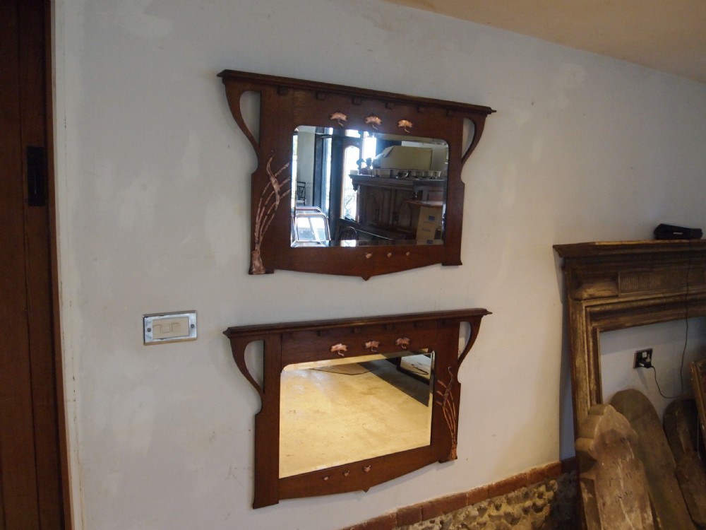 Mirrors rare pair of Arts & Crafts Copper & Oak c1900 View X