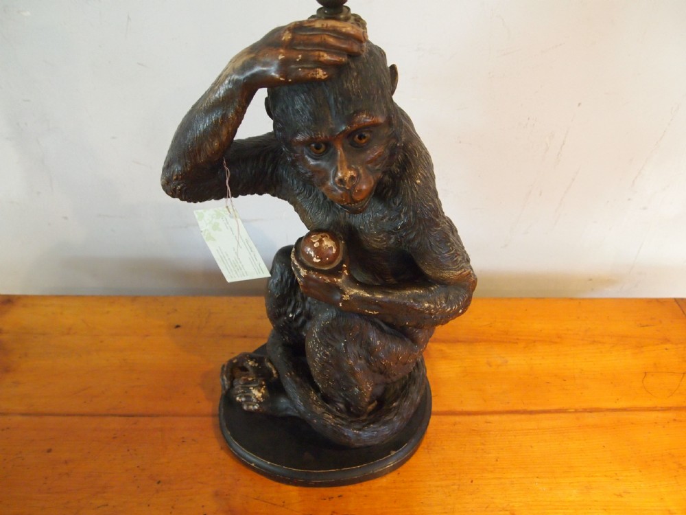 Lamp very rare Monkey table lamp by James Roth London c1900 View X