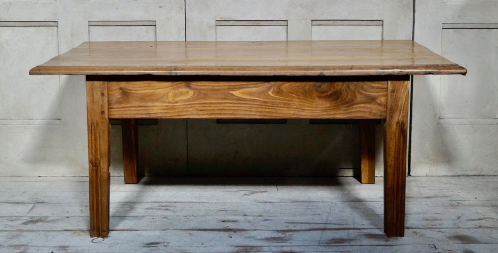 A low rectangular antique French chestnut occasional table with a wide planked top and simple straight legs. View II