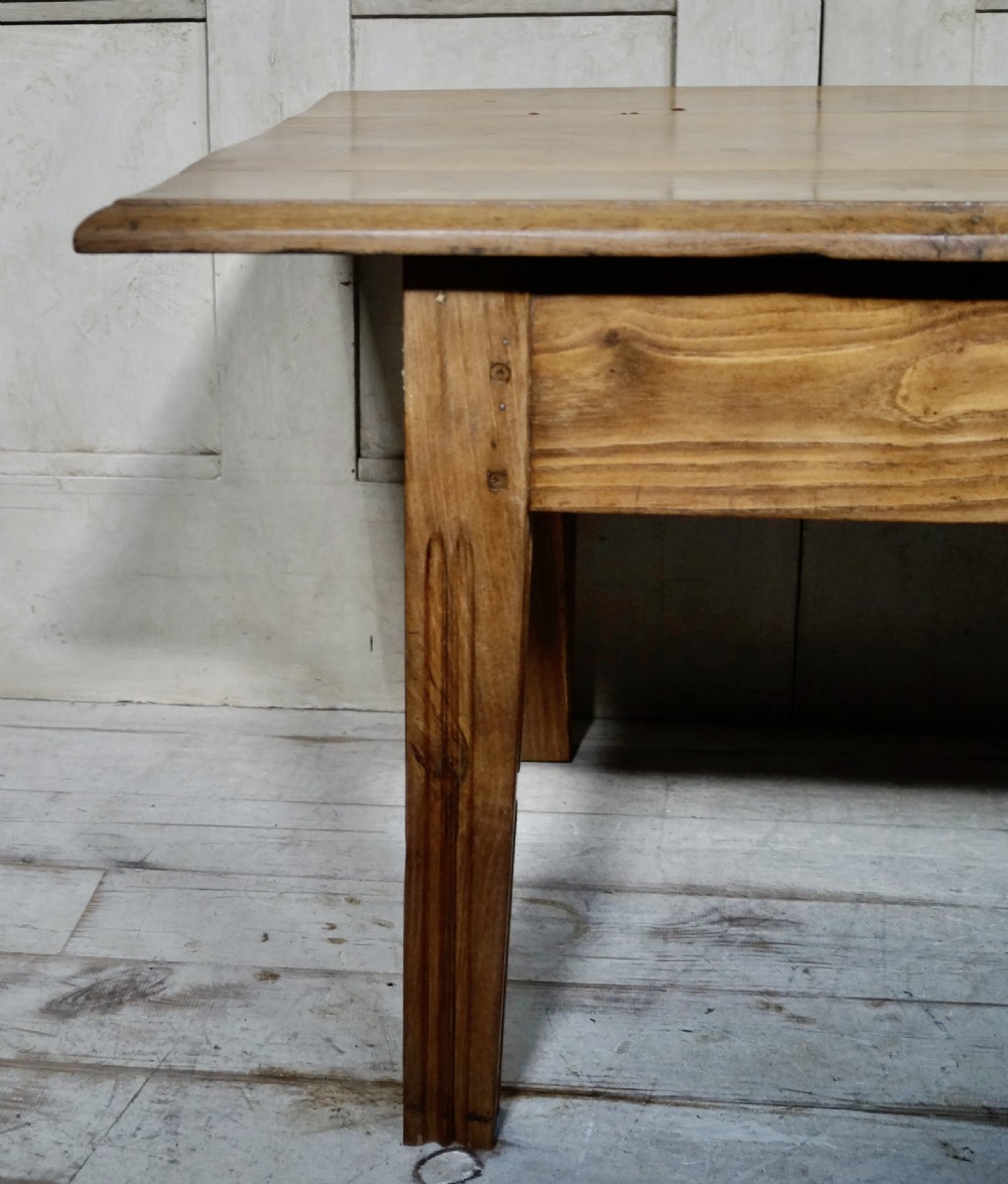 A low rectangular antique French chestnut occasional table with a wide planked top and simple straight legs. View III