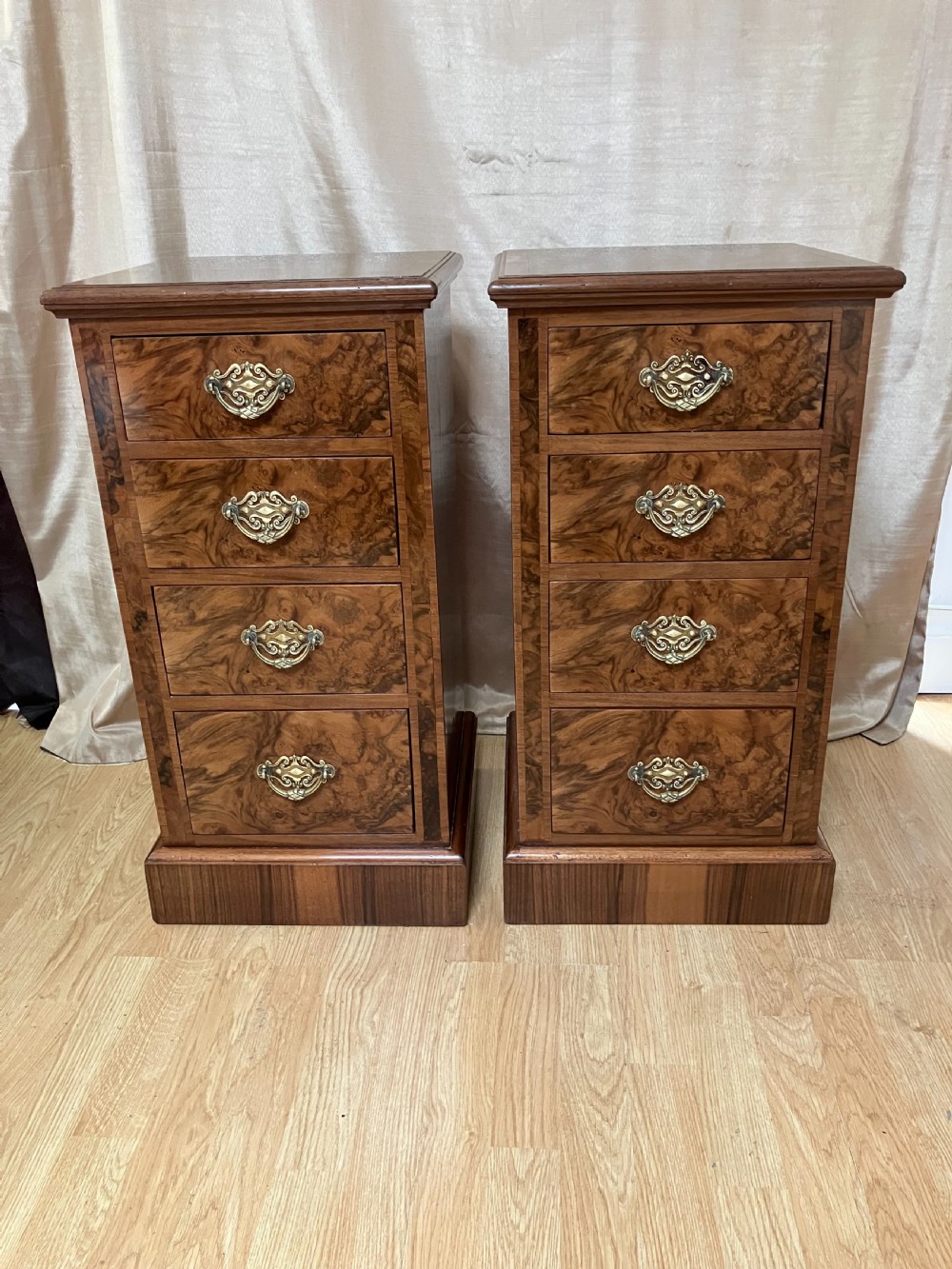Burr Walnut Edwardian Pedestal Chests