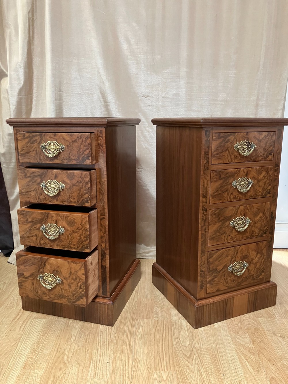 Burr Walnut Edwardian Pedestal Chests View IV