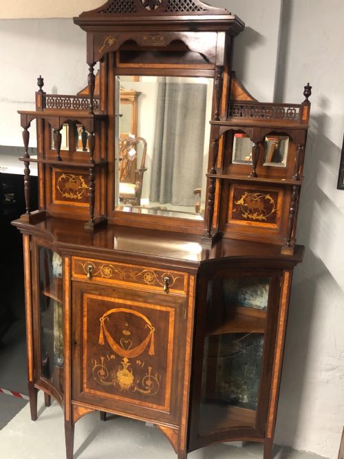 edwardian inlaid mirror back sideboard - CATEGORY: ANTIQUE CABINETS - DATED EDWARDIAN