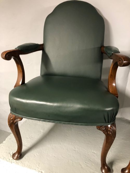 GEORGIAN STYLE GREEN LEATHER OPEN ARMCHAIR X 4 - ADDITIONAL PHOTO 1