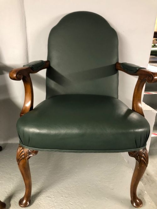 GEORGIAN STYLE GREEN LEATHER OPEN ARMCHAIR X 4 - ADDITIONAL PHOTO 2
