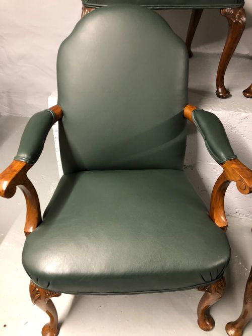 GEORGIAN STYLE GREEN LEATHER OPEN ARMCHAIR X 4 - ADDITIONAL PHOTO 3