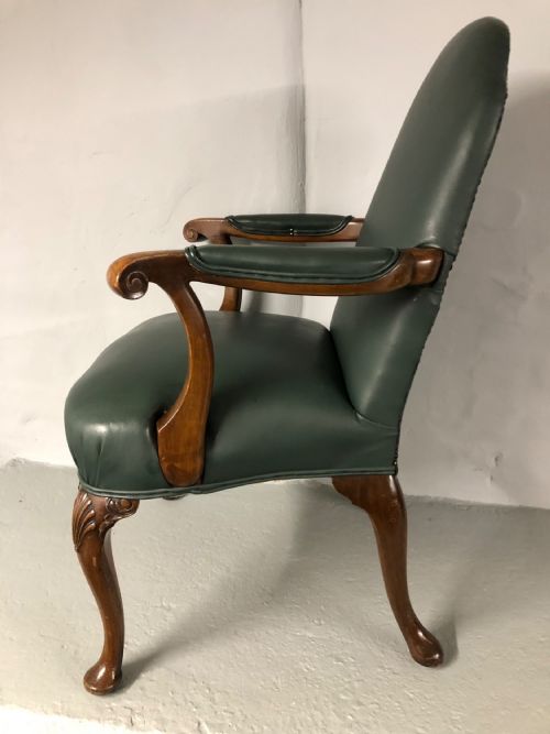 GEORGIAN STYLE GREEN LEATHER OPEN ARMCHAIR X 4 - ADDITIONAL PHOTO 4