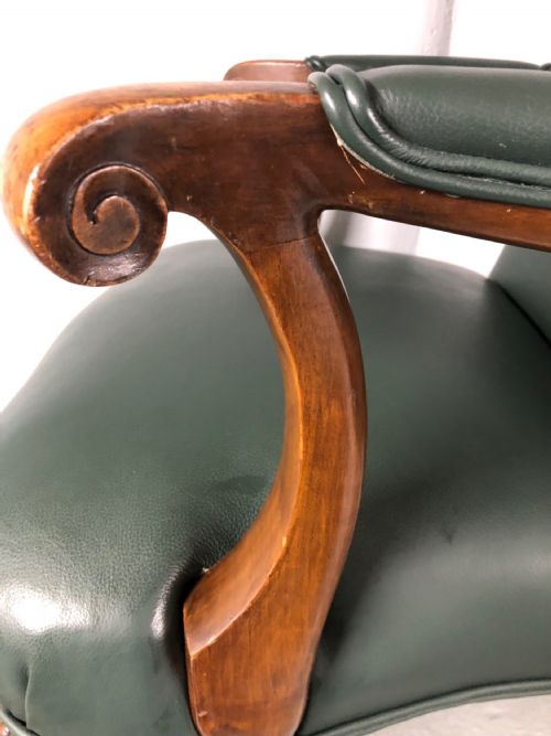 GEORGIAN STYLE GREEN LEATHER OPEN ARMCHAIR X 4 - ADDITIONAL PHOTO 5