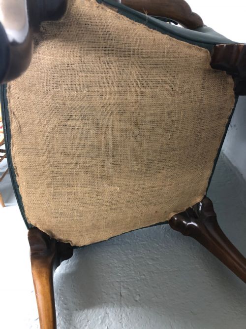 GEORGIAN STYLE GREEN LEATHER OPEN ARMCHAIR X 4 - ADDITIONAL PHOTO 7