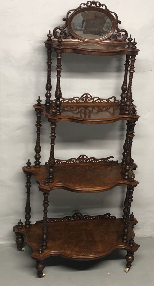 burr walnut whatnot - CATEGORY: ANTIQUE FURNITURE - DATED 19TH CENTURY
