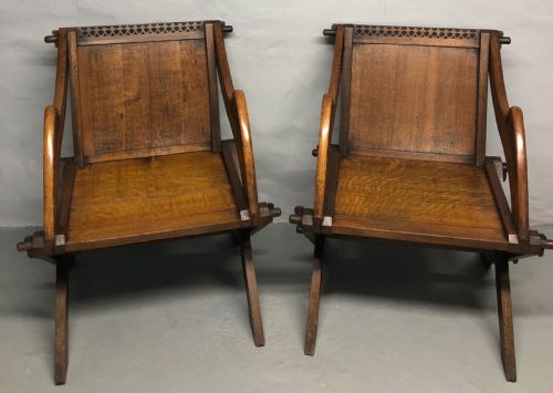pair of oak glastonbury arm chairs - CATEGORY: ANTIQUE CHAIRS - DATED 1880