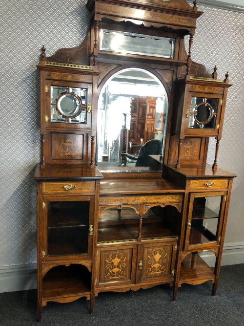 edwardian inlaid rosewood mirror back sideboard - CATEGORY: ANTIQUE CABINETS - DATED EDWARDIAN