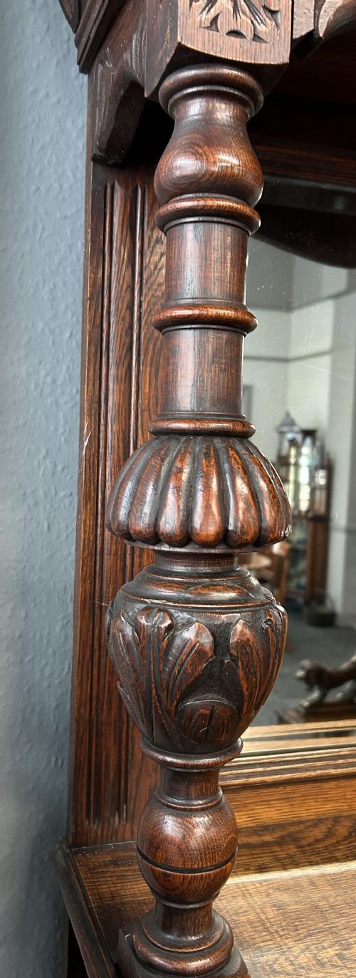 CARVED OAK MIRROR BACK SIDEBOARD - ADDITIONAL PHOTO 6