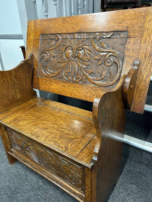 ANTIQUE OAK MONKS BENCH - ADDITIONAL PHOTO 4