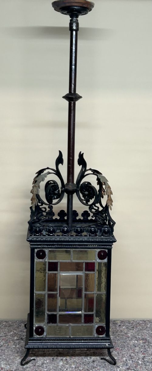 VICTORIAN STAINED GLASS HALL LANTERN - ADDITIONAL PHOTO 1