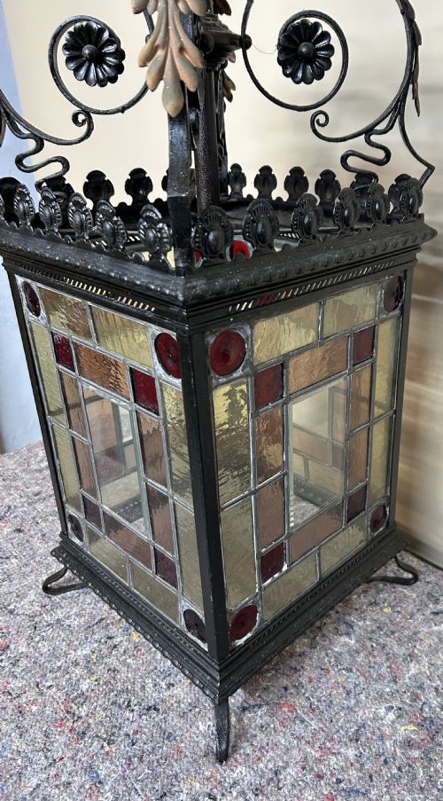 VICTORIAN STAINED GLASS HALL LANTERN - ADDITIONAL PHOTO 10
