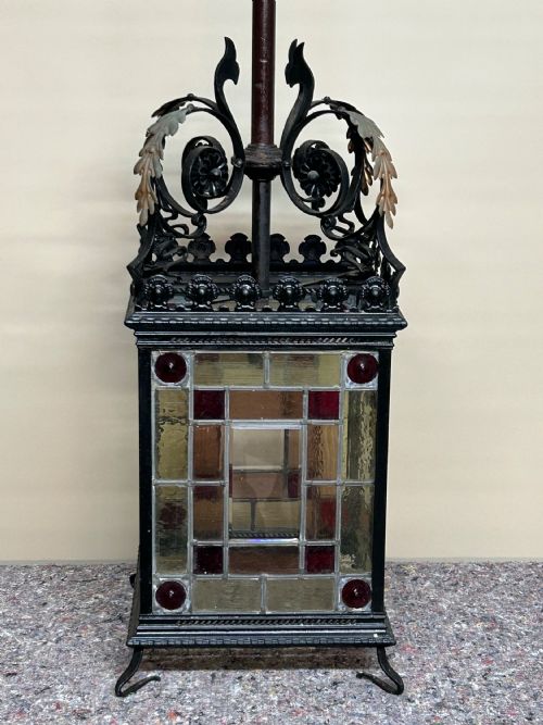victorian stained glass hall lantern - CATEGORY: ANTIQUE LIGHTING - DATED VICTORIAN