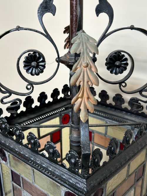 VICTORIAN STAINED GLASS HALL LANTERN - ADDITIONAL PHOTO 3