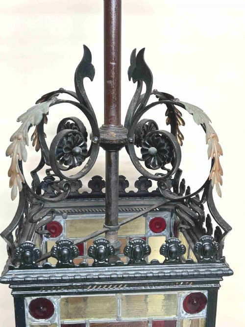 VICTORIAN STAINED GLASS HALL LANTERN - ADDITIONAL PHOTO 4
