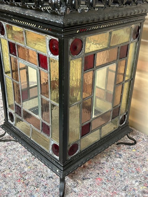 VICTORIAN STAINED GLASS HALL LANTERN - ADDITIONAL PHOTO 8